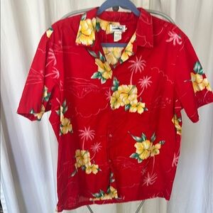 Red Floral Hawaiian Shirt Island Connection Mens Xl vintage plumerias